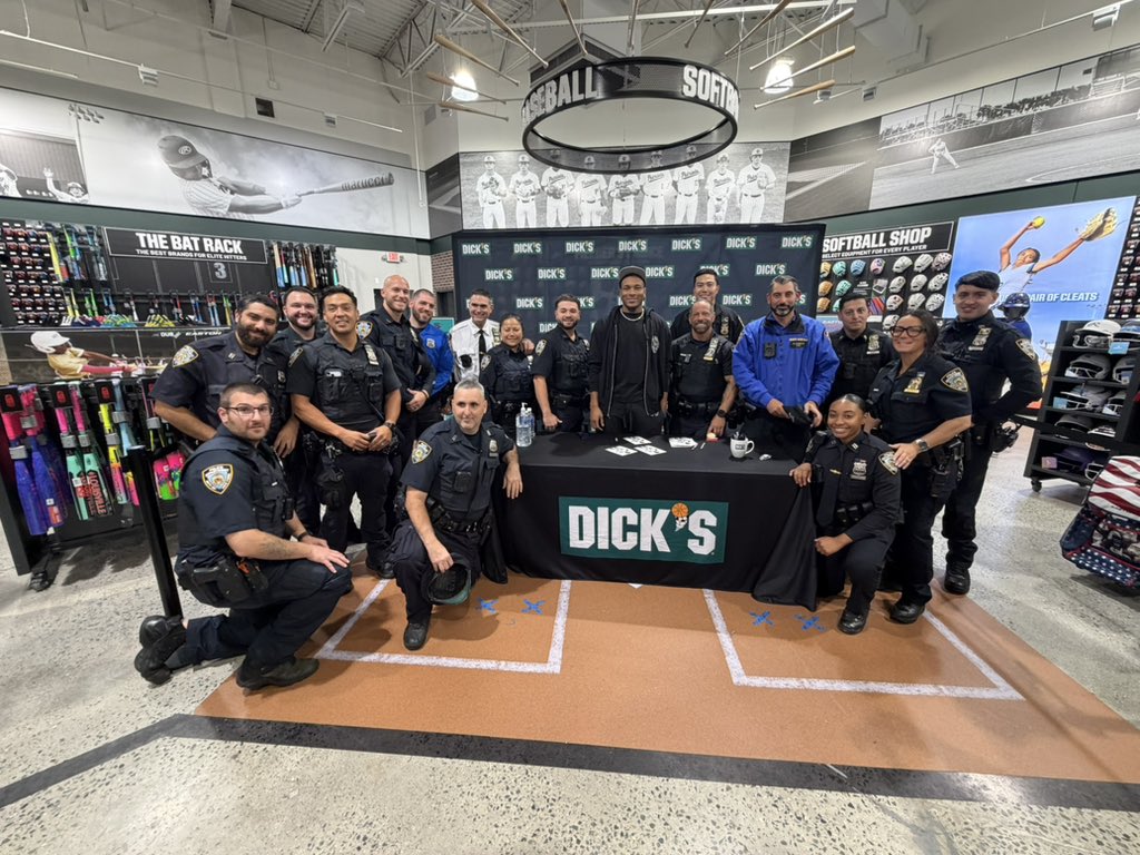 NYPD121Pct's tweet photo. We want to thank and send our congratulations to Dicks Sporting Goods on their rebrand of their facility. 

Also, a warm welcome to Staten Island  special guest Knicks guard Deuce McBride! 

Thank you all for a wonderful event and a fan experience that no one will forget. https://t.co/2Czmm7YBcM