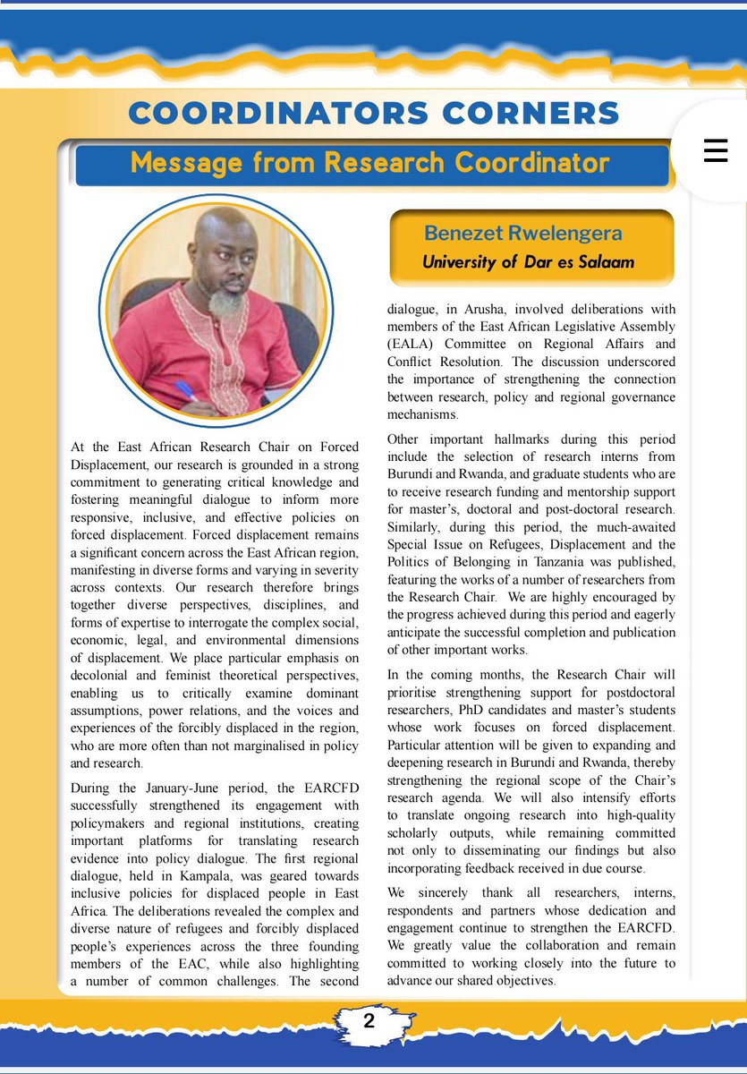 UDSMRCFD's tweet photo. Our 7th newsletter is out. Inside we have outlined outstanding achievements for this year starting with being the number one winner at the University level to presentation in two parliamentary commitees of @jumuiya and the @bunge_tz and finally the  Tz Ministry of Home Affairs. https://t.co/LFbRQGBVHc