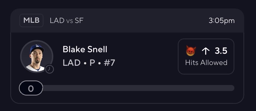 R1skyRich's tweet photo. MLB POTD ⚾️🚨

Blake Snell Coming Back From A Shoulder Injury 🤕

3.5 Facing SF Most Likely Hit 

Like If You Are Tailing ‼️ https://t.co/RkGW11fcma