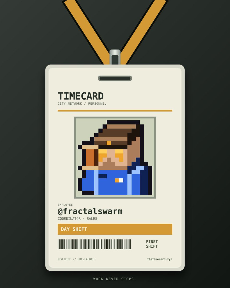 FractalSwarm's tweet photo. @thetimecard Clocking in. HR just handed me my badge. @thetimecard https://t.co/zVAlkSWxZw https://t.co/57IeJwJzmY