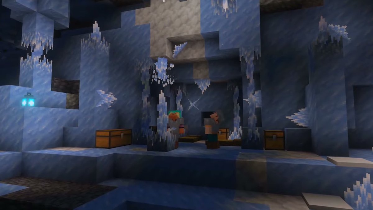 denfaminicogame's tweet photo. 『マイクラ』新たな洞窟バイオーム「氷の洞窟」が発表。ほのかに光る「氷のクリスタル」が幻想的
https://t.co/hWEbd6lilF

天井のつららは適当にたいまつを置くと落下してくるので注意。氷はサクサク掘れるので鉱石を見つけやすいそう https://t.co/muZAClcxu6