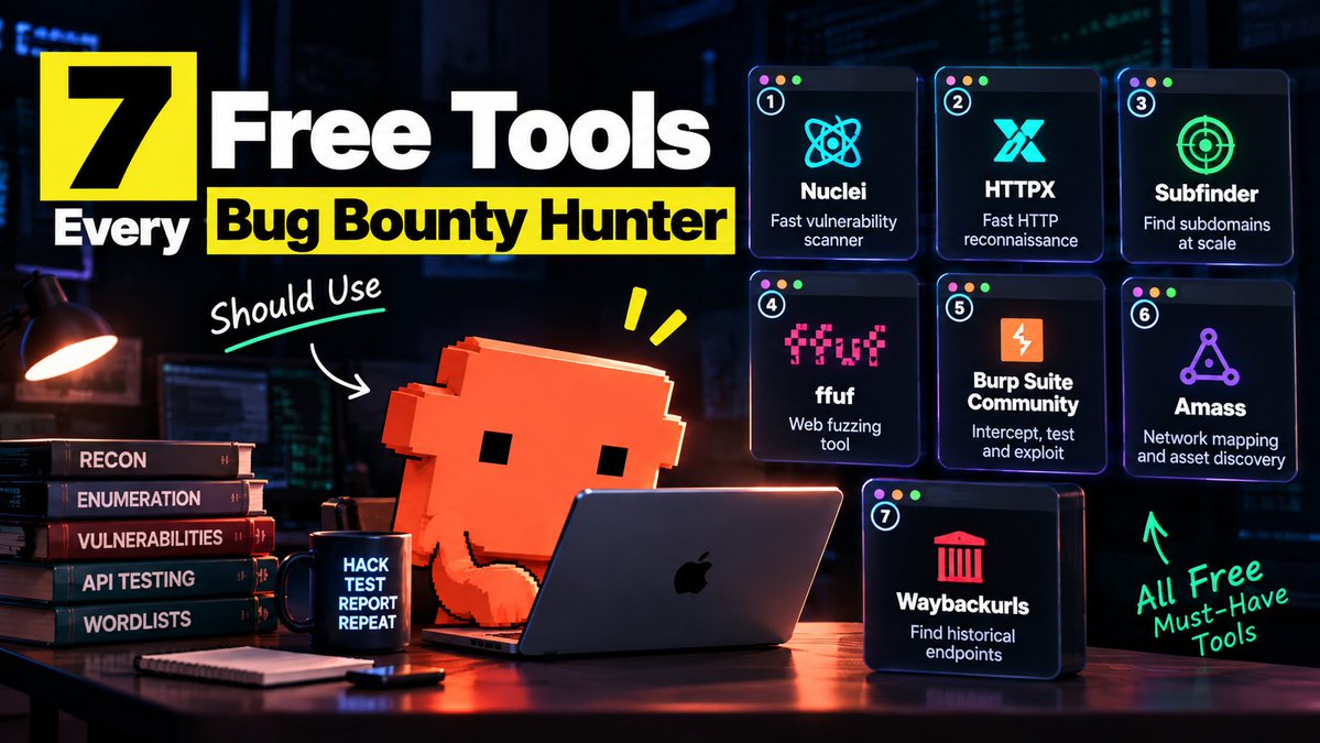 NitinGavhane_'s tweet photo. 7 free tools every bug bounty hunter should know:

1. Burp Suite Community — Web testing
2. Caido — Web traffic analysis
3. Nuclei — Vulnerability scanning
4. Subfinder — Subdomain discovery
5. Katana — Web crawling
6. ffuf — Content discovery
7. Gitleaks — Secret detection

Learn the tools.
Understand the vulnerabilities.
Hunt within scope.
Submit quality reports.

#BugBounty #CyberSecurity #EthicalHacking #Pentesting #AppSec #InfoSec #WebSecurity #BugHunter