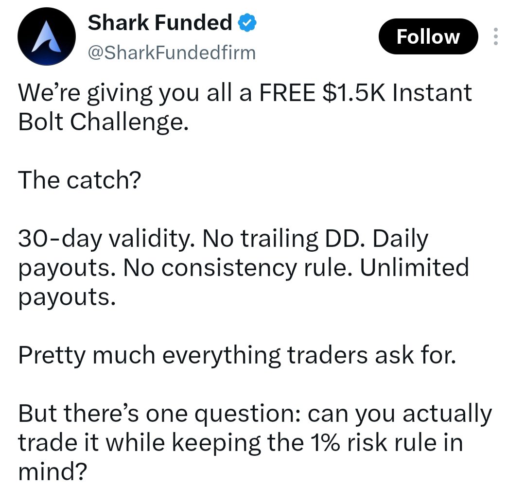 THE_NO_SL_ZONE's tweet photo. 🚨🦈 FREE $1,500 INSTANT BOULT ACCOUNT GIVEAWAY! 🎁

🚨HOW TO CLAIM ALL STEPS 🪜 

📌1.Condition: Register on their official website.
https://t.co/rhw17ZSJFp

2.📲 Join our Telegram for Free 
https://t.co/StMnDNnpoh

3.❤️ Like
🔁 Repost
👤 Follow @the_no_sl_zone

#sharkfunded https://t.co/6mfJD5ojuO