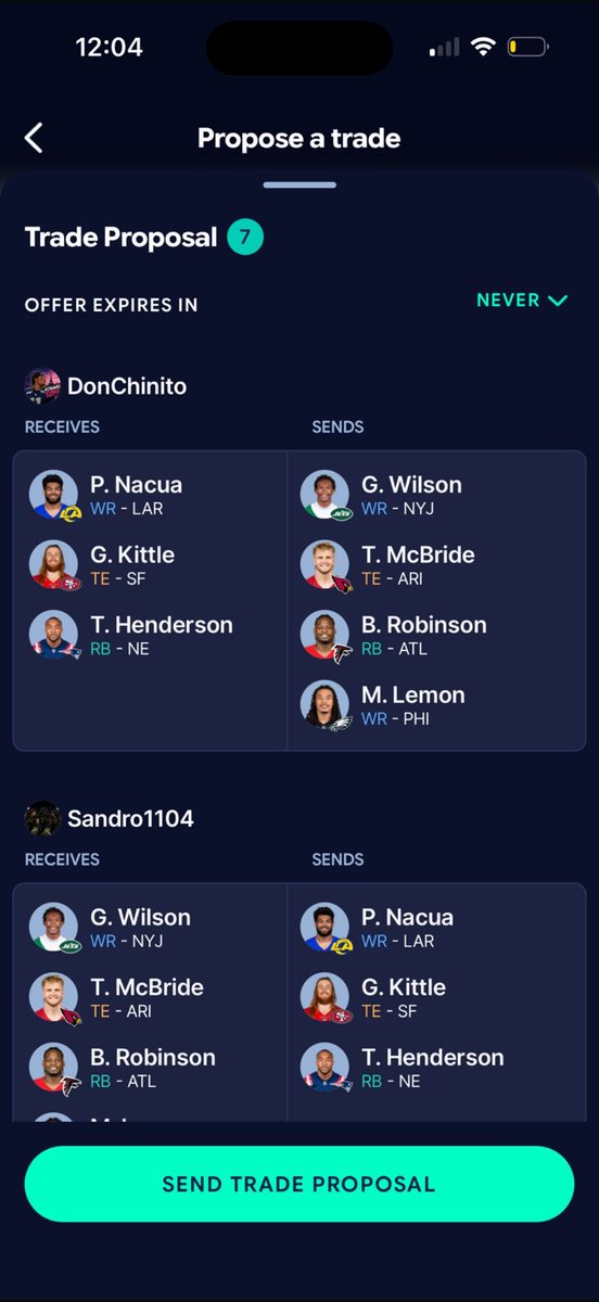MercedSandro's tweet photo. @scottson730 @FootballStock Is This offer better since I can’t get the 20 pts of golden since he played on Thursday? Or keep the original trade https://t.co/43BUWJPhQm