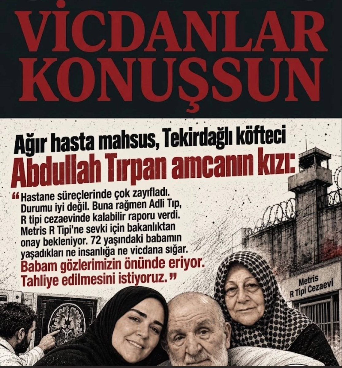 KalemlikKu79230's tweet photo. ‼️DUYUN BU SESİ ‼️ 

Bir mahpusun hastalığı ilerlerken ailesi dışarıda çaresizce haber bekliyorsa, mesele artık yalnızca bir cezaevi meselesi değildir.

Bu pirifani'nin hali ortadayken hala tahliye edilmemesi gerçekten akıllara durgunluk veriyor.

Vicdanlar Konuşsun
#yeterartık https://t.co/wxUNvfJbUp