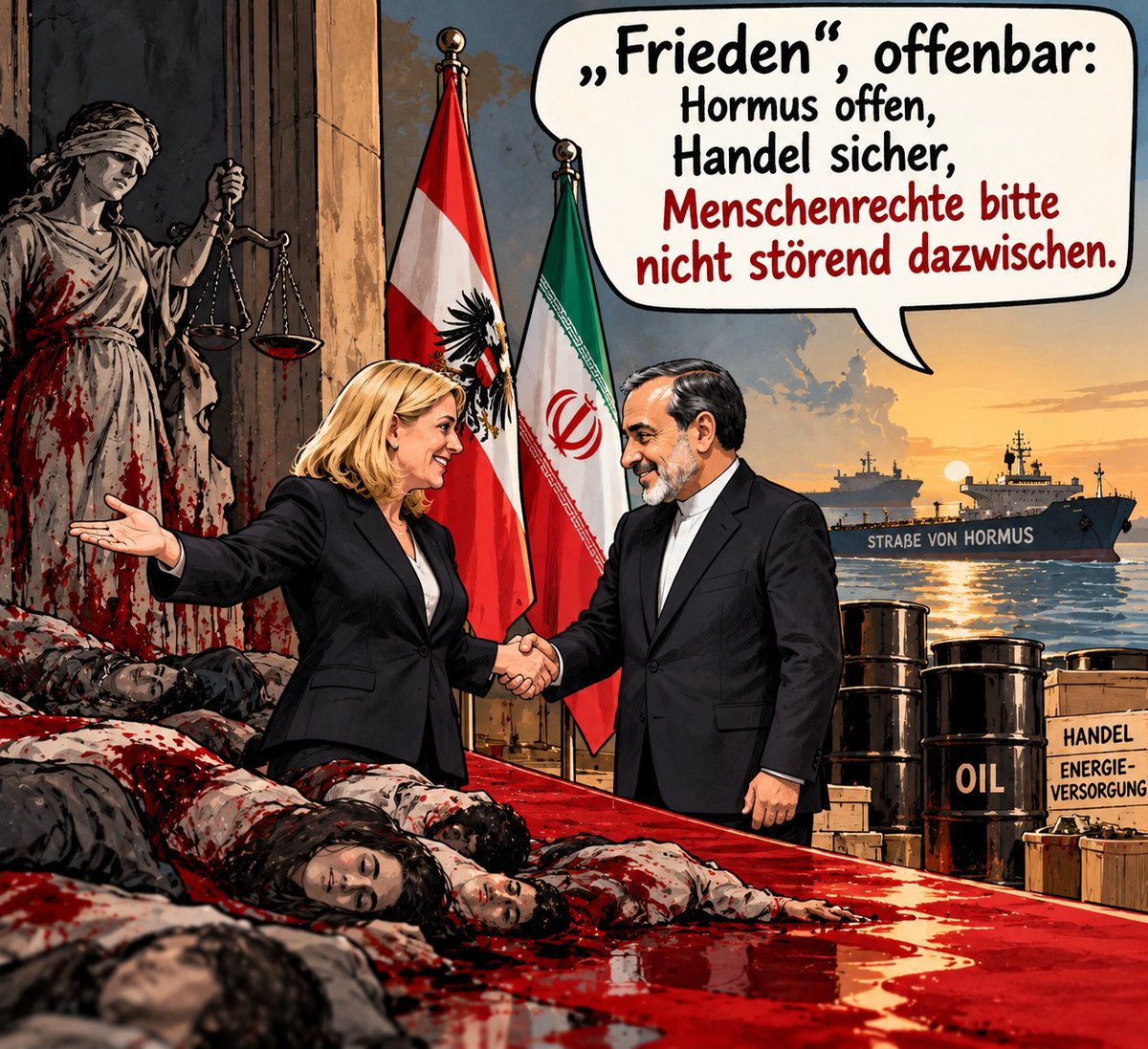 SiFa1397039's tweet photo. „Frieden braucht Regeln“ – aber Menschenrechte dürfen nicht verschwinden, sobald Diplomatie unbequem wird.
Noch am 25. Februar sprachen Sie im Nationalrat von der „brutalen Niederschlagung“ im Iran, von Tausenden Toten und willkürlichen Festnahmen. Heute vor der UN: viel über Frieden, Dialog und Völkerrecht – aber kein klares Wort zu den Menschenrechtsverletzungen im Iran.
Warum diese auffällige Stille? Diplomatie und Menschenrechte schlie��en einander nicht aus.#Menschenrechte #Iran #Österreich #Außenpolitik #Diplomatie #Völkerrecht #UNGA #UnitedNations #StraßeVonHormus #MenschenrechteImIran #HumanRights #IranHumanRights #Frieden #Politik @BMeinl