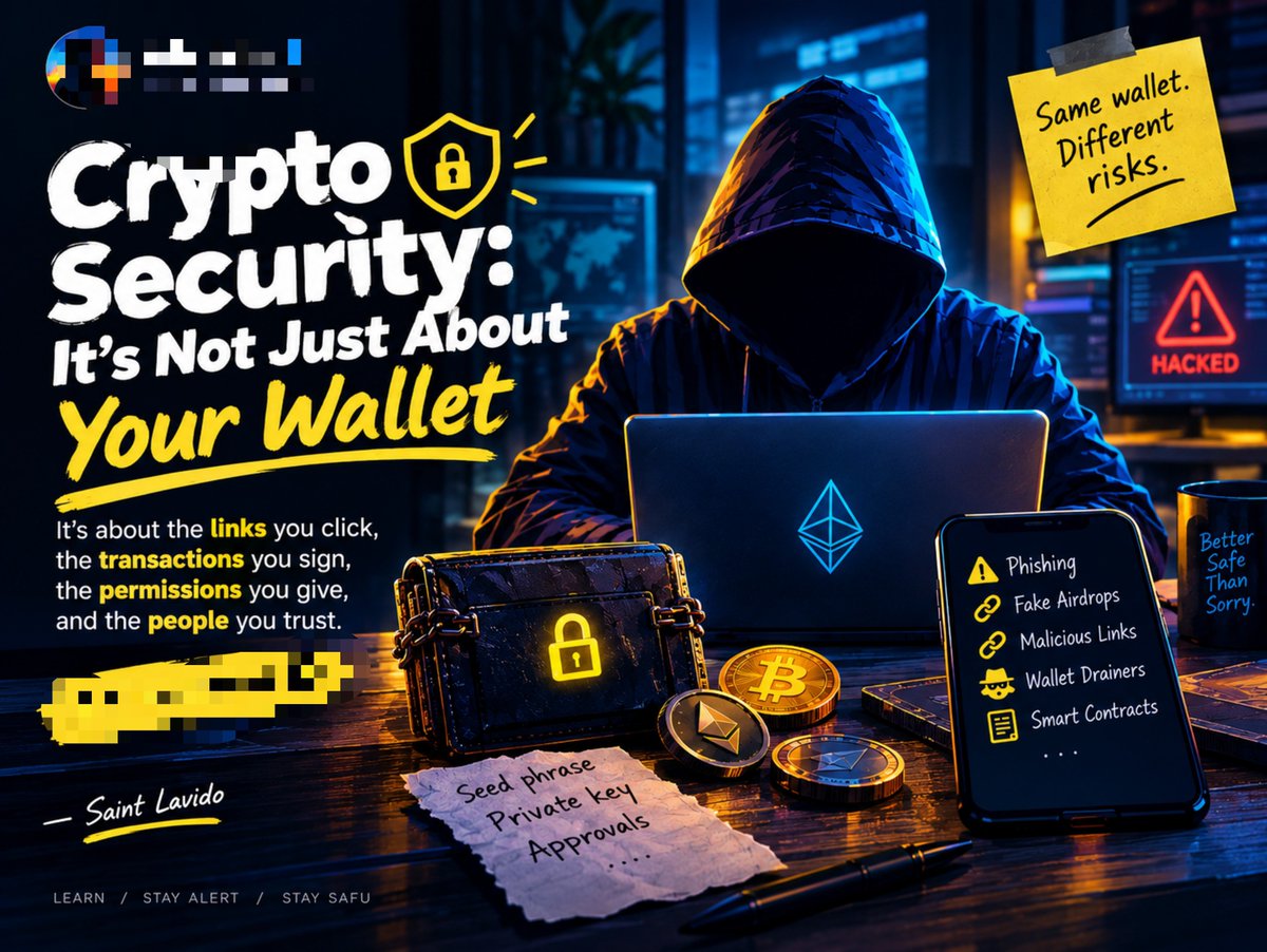 Saintlavido1's tweet photo. Recently, I’ve been thinking more about security in crypto.

It made me realize that security isn’t just a technical issue.

It’s something every crypto user should understand.

So I decided to put together a simple thread that I believe could help someone avoid some  mistakes.🧵 https://t.co/wV7C1tMoOY