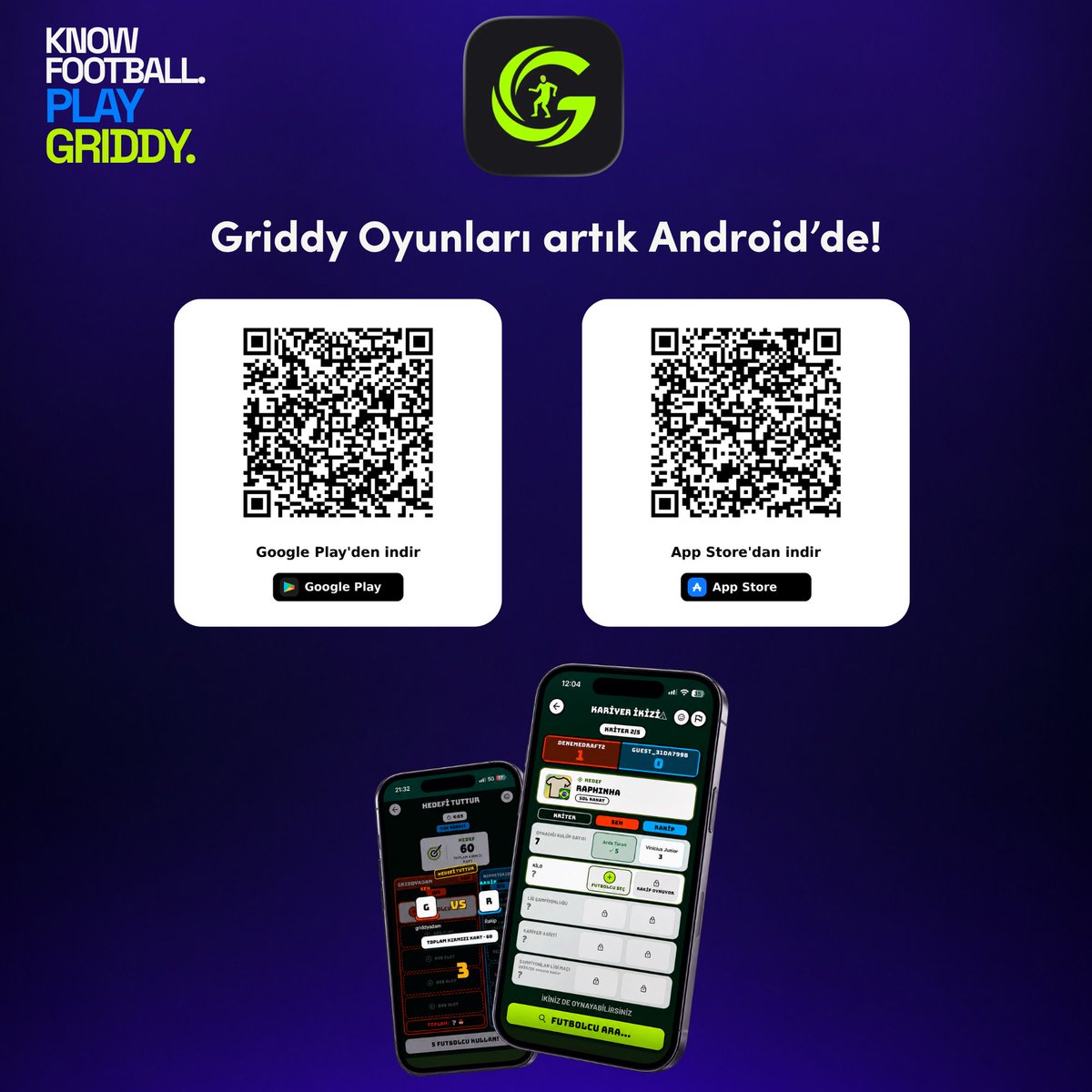 griddygames's tweet photo. Griddy Oyunları artık Android’de! 💜⚽️

Bekleyiş bitti. Griddy’yi artık hem App Store’dan hem de Google Play’den indirebilirsiniz.

📱 iOS &amp; Android’de yayındayız.

Google Play:
https://t.co/mTJY6HqoXB

App Store:
https://t.co/AzDufTkwez

Griddy’yi indir, oyuna katıl. 💜 https://t.co/nZJqNa36b8