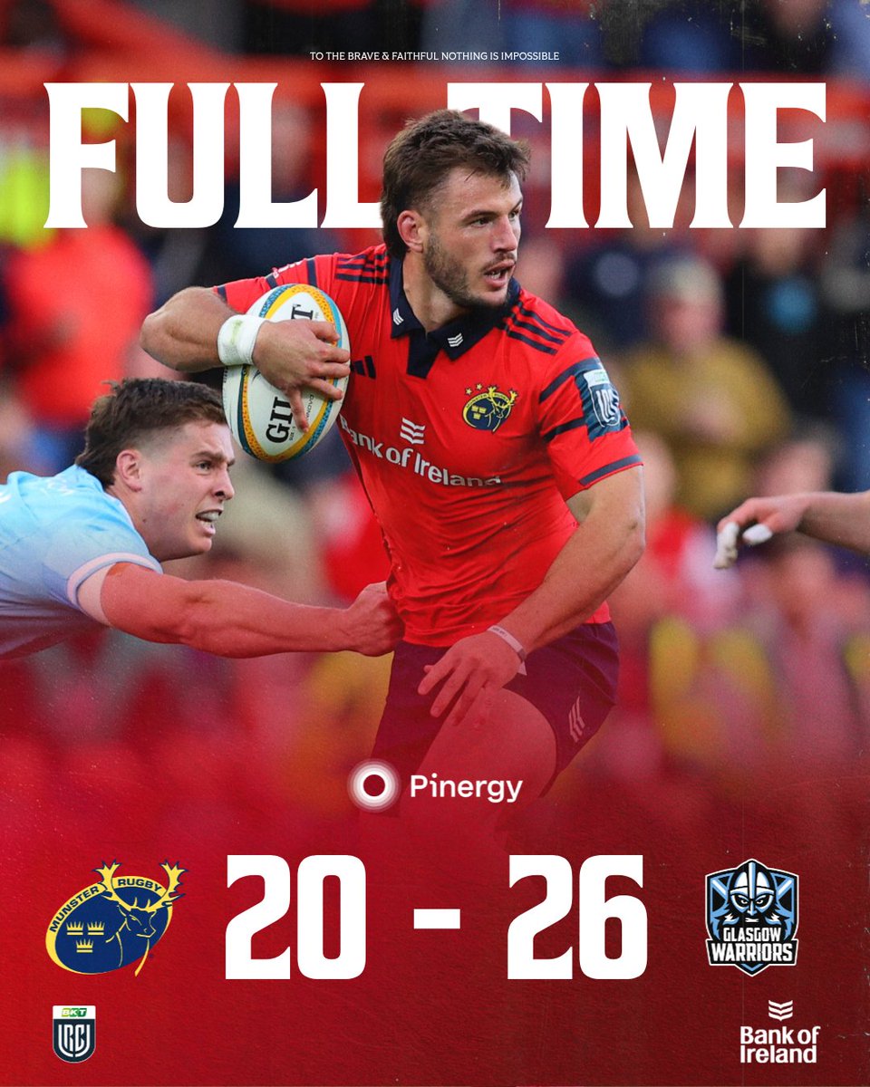 Munsterrugby's tweet photo. Not to be for us tonight in Thomond Park. 

Congratulations @GlasgowWarriors. 

#SUAF 🔴 | #MUNvGLA https://t.co/13eqlyy1s0