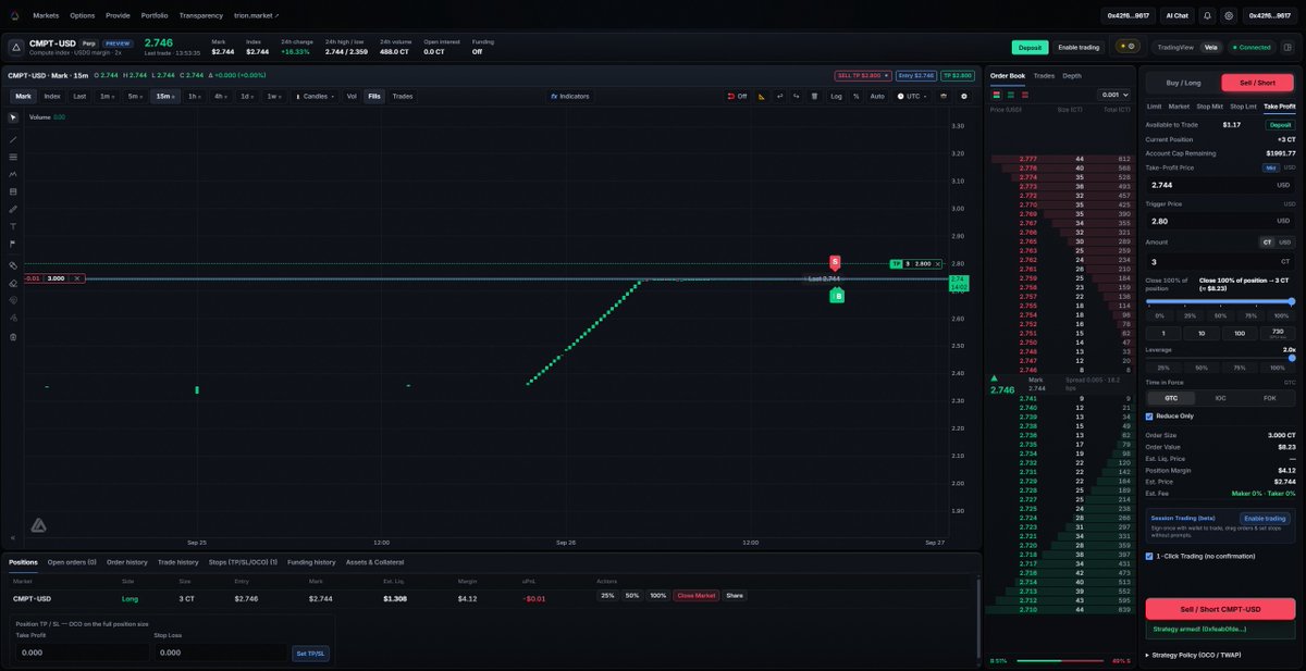 whoy3k's tweet photo. Just got early access to @TrionTrades ! 

$TRION’s Compute Perp Beta. Building a real market around GPU-hour pricing is a wild idea and compute is starting to get the attention it deserves. The team even sent me real $USDG test funds to try the platform. Now that's what I call 'building progress' in the open! 

My first impression: "The platform is better than expected! I can't believe I'm this early!"
