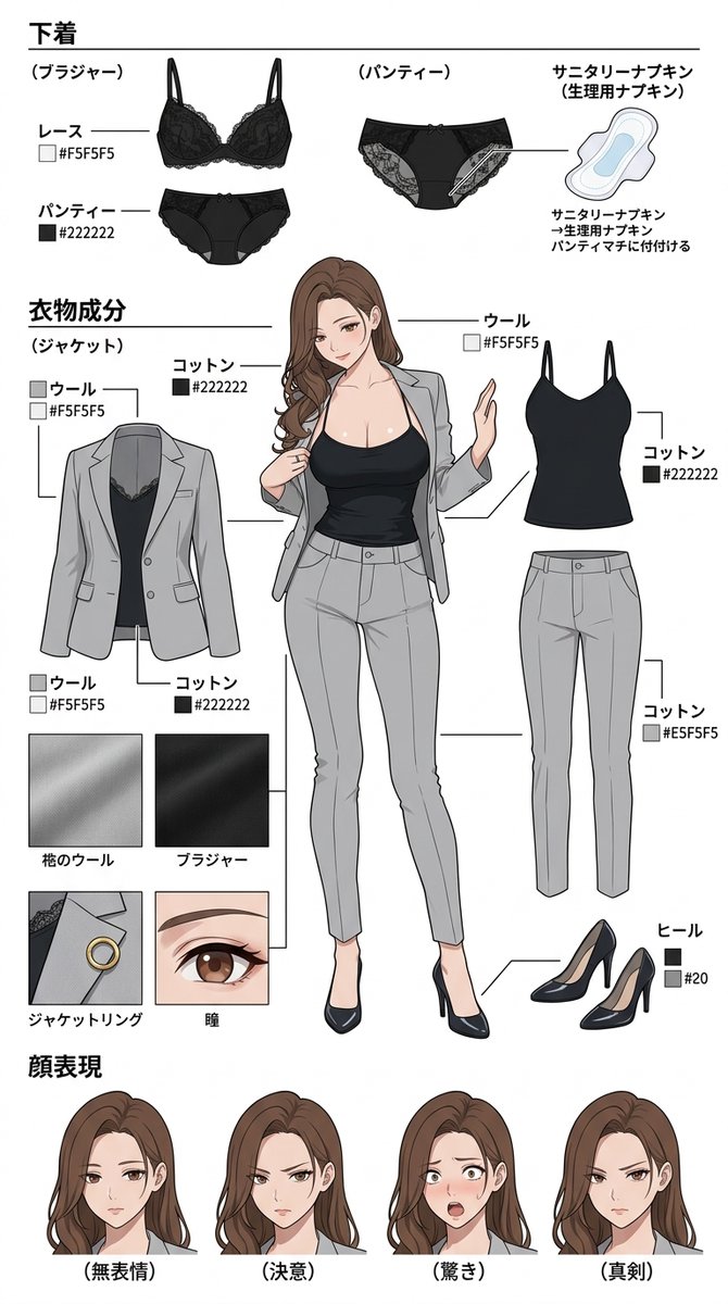 illust_gallery's tweet photo. キャラは「見えない部分」まで決めると生きてきます。
今日の子の衣装分解&amp;表情差分シートです。

高画質版・過去の資料はこちらに揃えています
https://t.co/vGlitDjXSa

#AIイラスト #設定資料 #キャラデザ #AIart

📖 彼女たちの日常ストーリーを毎日配信中(無料)
https://t.co/j9fnLOfoon https://t.co/HXKJ1OSS8s