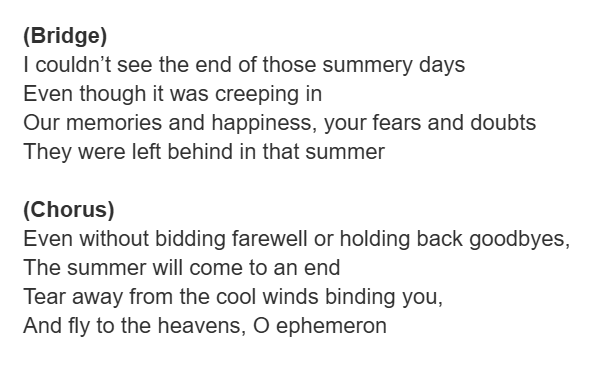 hisuisuhi's tweet photo. "Tear away from the cool winds binding you"

English translation of エフェメロン/ Ephemeron by Mafumafu from Shunkashuutou (AtR)

CW: implications of death
(TL notes in replies) https://t.co/bMM7pB1AkP
