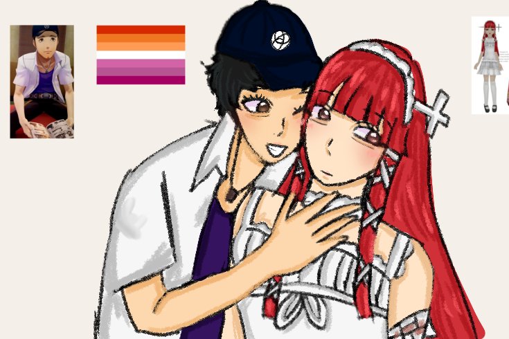sapphicakechi's tweet photo. i hope i am the first person ever to draw butch junpei x femme chidori. 
#chidoriyoshino #junpeiiori #persona3 #p3r #p3p #lesbian https://t.co/6er0MFWLjX
