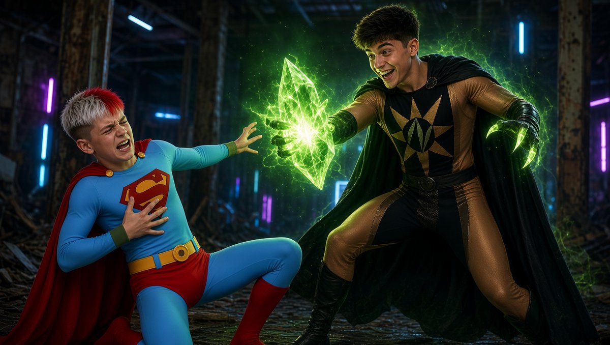 jintor69's tweet photo. cosplay and having fun NuclearKai place kryptonite krsytal on SuperJJ that simulate pain
#superman #nuclearman #superboy #nuclearboy #kryptonite https://t.co/SD9VZaF3Ud