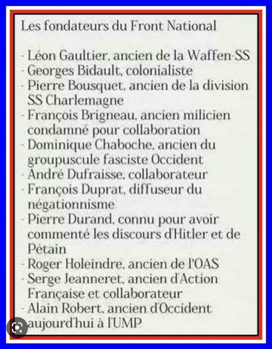 DBGDBFDBB's tweet photo. @MarionMarechal @EmmanuelMacron @sanchezcastejon Oui c'est vrai, nous allons éviter d'avoir la racaille corrompu, raciste et voyou qui ont été condamnée pour détournement de plsu de8 million de fonds publics gouverner se pays.
#RassembloNazi_FN_RN parti créé par la #Waffen_SS
2027 je VOTE @JLMelenchon https://t.co/DaoCfuNpoW