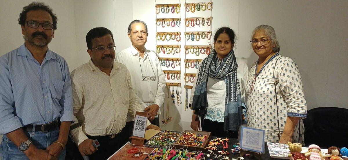 PrakashWKamatPK's tweet photo. Visited Tanvi and her Mum Sheela Kaushik at their craft stall at the exhibition at ESG Art Gallery on Saturday evening along with Avelino de Sa and journalist Baban Bhagat.
Her products are funky bracelets and Keychains, made with beads and threads. Her brand name is "Knotty Beads". 
The venue is 'The Art Gallery, Maquinez Palace compound, (ESG), next to Inox, Panjim. Time of exhibition is 11 am to 7 pm. The exhibition will continue on Sunday September 27, 2026.
 Please visit Tanvi's stall. She is doing it for the first time, so your visit will be greatly encouraging for this girl. 
@goadisability
@baban_bhagat_ @bhagatbaban0 @discommgoa @esg_goa @dacunhasabina @goahemophilia