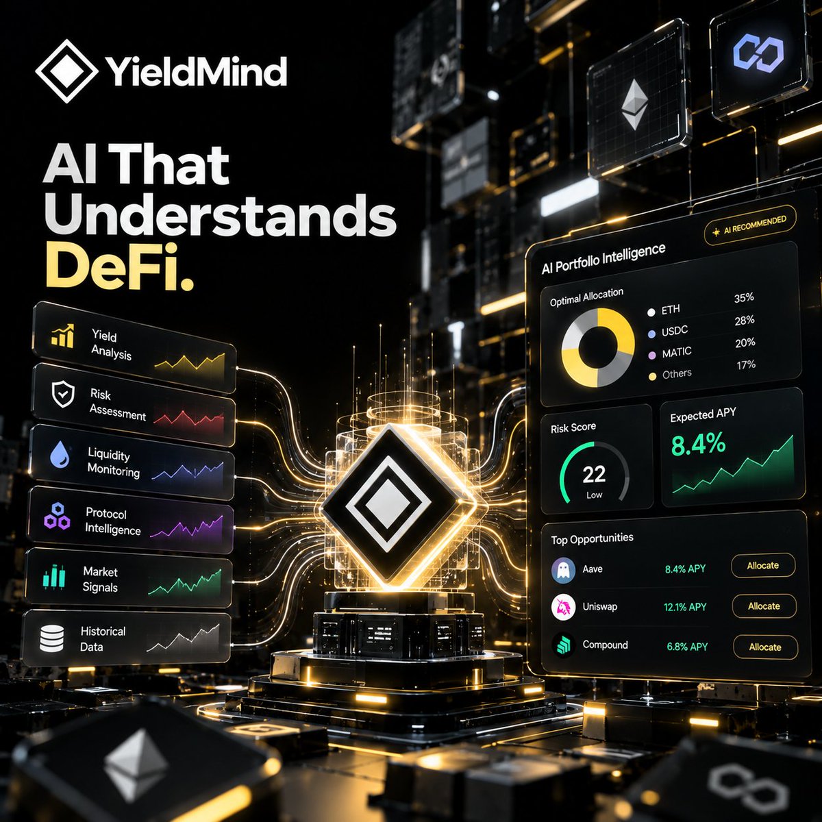 YieldMindtg1f's tweet photo. AI Engine

What if your DeFi portfolio could understand the market?

YieldMind analyzes:

• Yield
• Volatility
• Liquidity
• Protocol risk
• Market signals
• Historical data

Then turns that data into portfolio intelligence. https://t.co/IWbD0gLGGB