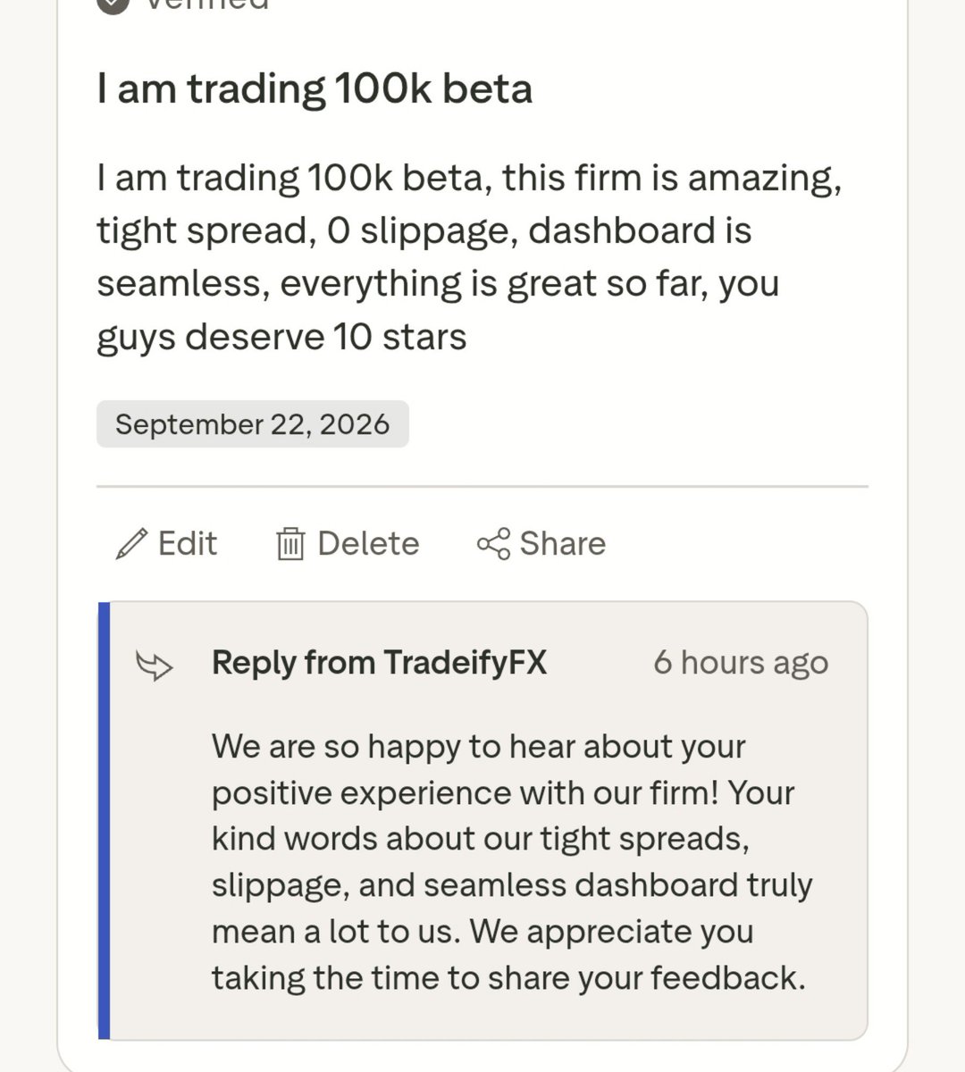 skyshark0's tweet photo. This guy's are really serious about becoming top 1 propfirm, this reply sounds very genuine 

@tradeifyforex 👀 https://t.co/Wlng2TZsBe
