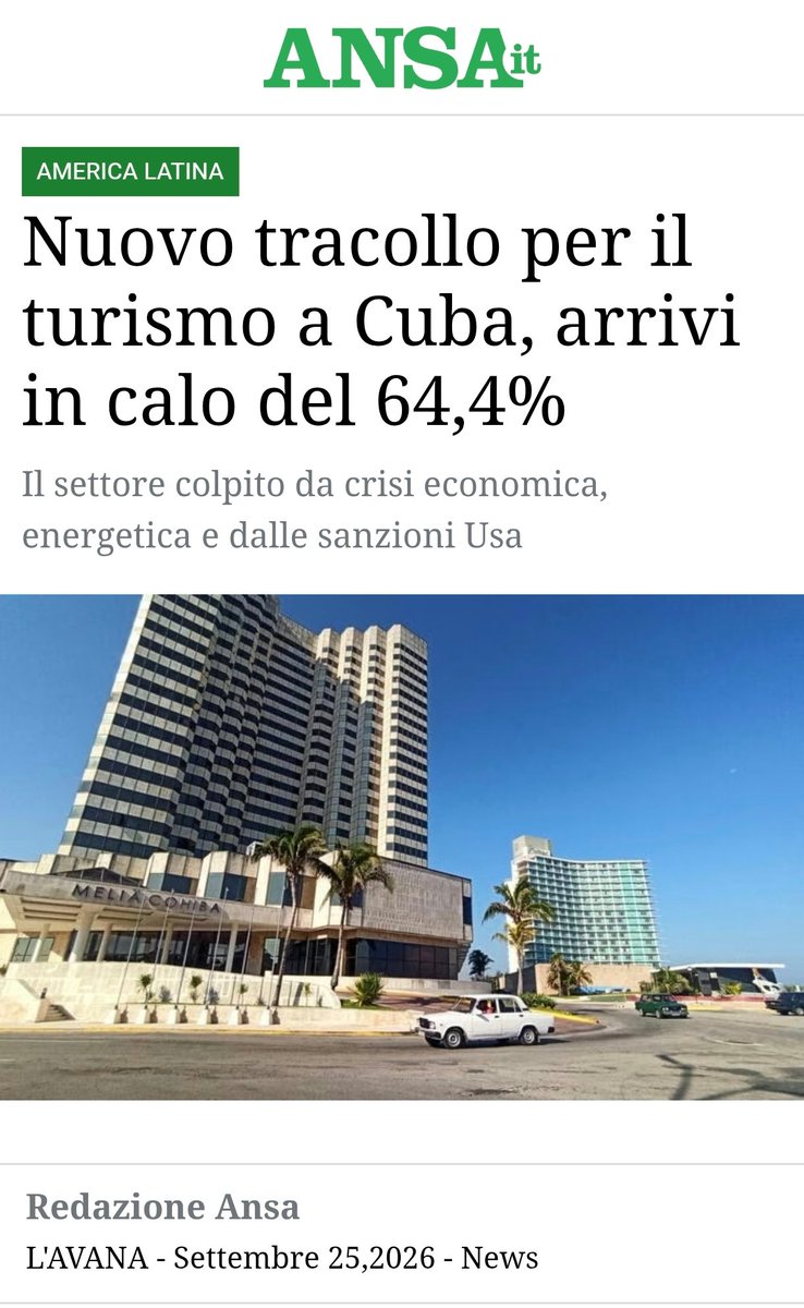 maurizjolive's tweet photo. Crollo del turismo. Cuba diventa un modello per i pietosindaci di #Bologna #lepore e #Firenze #furnaro
Magari se ne andassero a #Cuba per sempre
#giornali #media #turismo #economia #pd https://t.co/EkvtWoIvsV