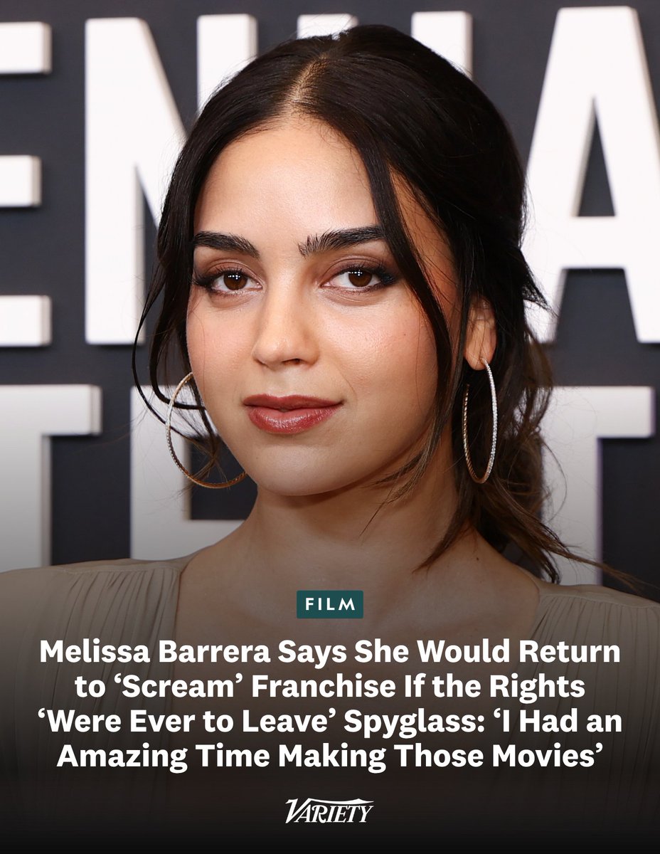 Variety's tweet photo. Melissa Barrera says she "had an amazing time" making the "Scream" movies, but wouldn't return to the franchise unless the rights "were ever to leave" Spyglass: 

“I love the franchise. I had an amazing time making those movies. But a lot of the hate and the difficulty that I’ve faced in the last years is because the leadership of that company made it a point to label me something that I’m not, and they never apologized, even when I was proven right.”

https://t.co/2ZkYtSNACX