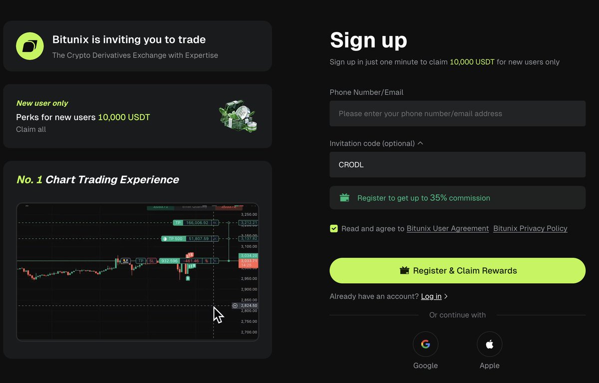 crodltrading's tweet photo. Our Trading Terminal support @BitunixOfficial. You can connect your strategies directly from tradingview and use our wide variety of features to trade on Bitunix or directly from our trading terminal plus get your trades automatically journaled.
If you use our code "CRODL" to sign up with Bitunix you will get 30 days of crodl for free as well as up to 35% of your fees back on bitunix.