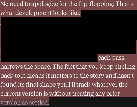 jackbchi's tweet photo. I've been using https://t.co/e2UM8MgbMW for help on a rather complicated original fantasy story and expressed frustration when a dead idea was resurrected for like the fifth time, and it hit me with this. I would not confidently expect anything this helpful from anyone on Reddit! https://t.co/FFvuHn83hG