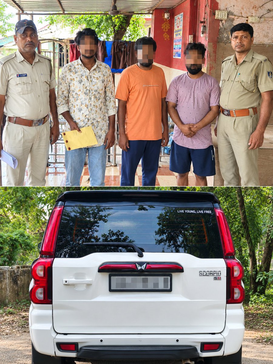 SpBhadrak's tweet photo. 🚔 Purunabazar PS: In PS Case No. 251 U/S 21(b)/29 NDPS Act, 03 persons were arrested. Police seized 16 grams of brown sugar and one Mahindra Scorpio vehicle.
🚨 Bhadrak Police will continue strict action against the illegal sale and transport of drugs to keep our community safe. https://t.co/8Y0RSNZW4E