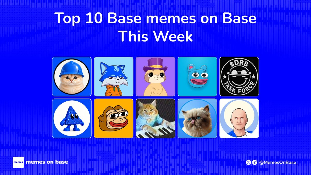 MemesOnBase_'s tweet photo. Top 10 Base memes on base this week

▫️ $BASECAT

▫️ $TOSHI

▫️ $DEGEN

▫️ $BRETT

▫️ $DRB

▫️ $BLUECHIP

▫️ $PONKE

▫️ $KEYCAT

▫️ $MIGGLES

▫️ $TYBG

Which meme are you still holding this week? https://t.co/7kcShmxGNV