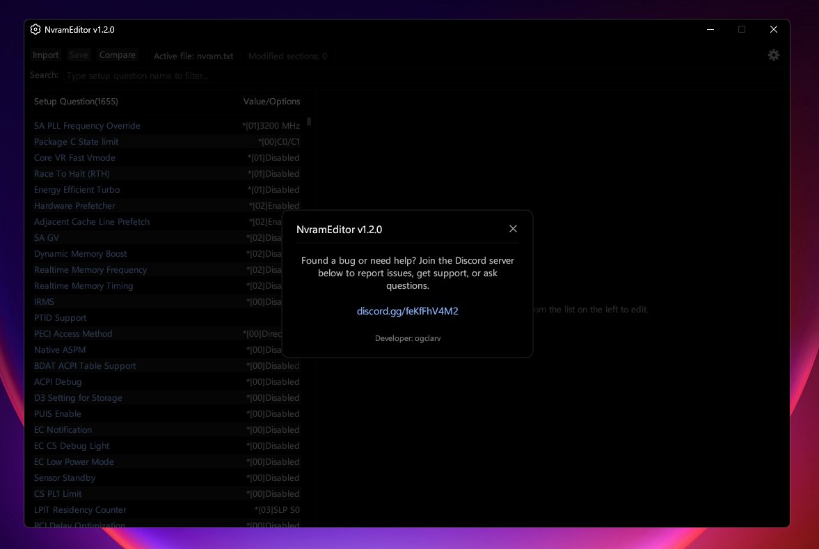 ogclarv's tweet photo. NVRAM Editor is now available for free!

Fast editing of standard &amp; hidden BIOS options. 
• Lower latency &amp; FPS boost 
• Tested Intel/AMD settings on Discord 
• Safe (BIOS reset restores defaults)

Stop paying tweakers! Link in reply 👇

#optimization #inputlag #fps #scewin https://t.co/8LGnmH3bya
