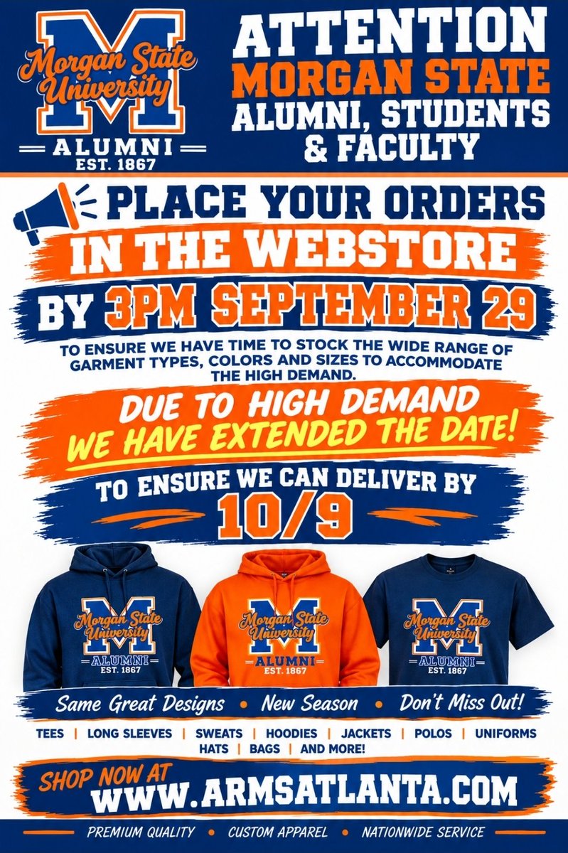 ARMS_Atlanta's tweet photo. https://t.co/H51mvhh7C6 🔷️🔶️Celebrating #excellence @morganstateu on hoodies, sweatshirts &amp; t--shirts🔷️🔶️ https://t.co/kwAmtvk89Q