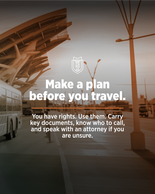 MLFA's tweet photo. For undocumented immigrants, a routine trip can create unexpected contact with immigration officials depending on where you go and how you travel.​

Know your rights and speak with an attorney before traveling if you have questions about your situation.​

https://t.co/q0FPTYSlNs https://t.co/0crp5HBT6c