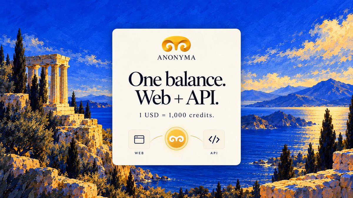 UseAnonyma's tweet photo. Use the workspace when you are figuring something out. Use the API when it needs to run inside a product.

The work should not have to move to a different account and billing system just because it moved from a chat to code.

One balance. Same credits on the web and in the API.

$1 = 1,000 credits.