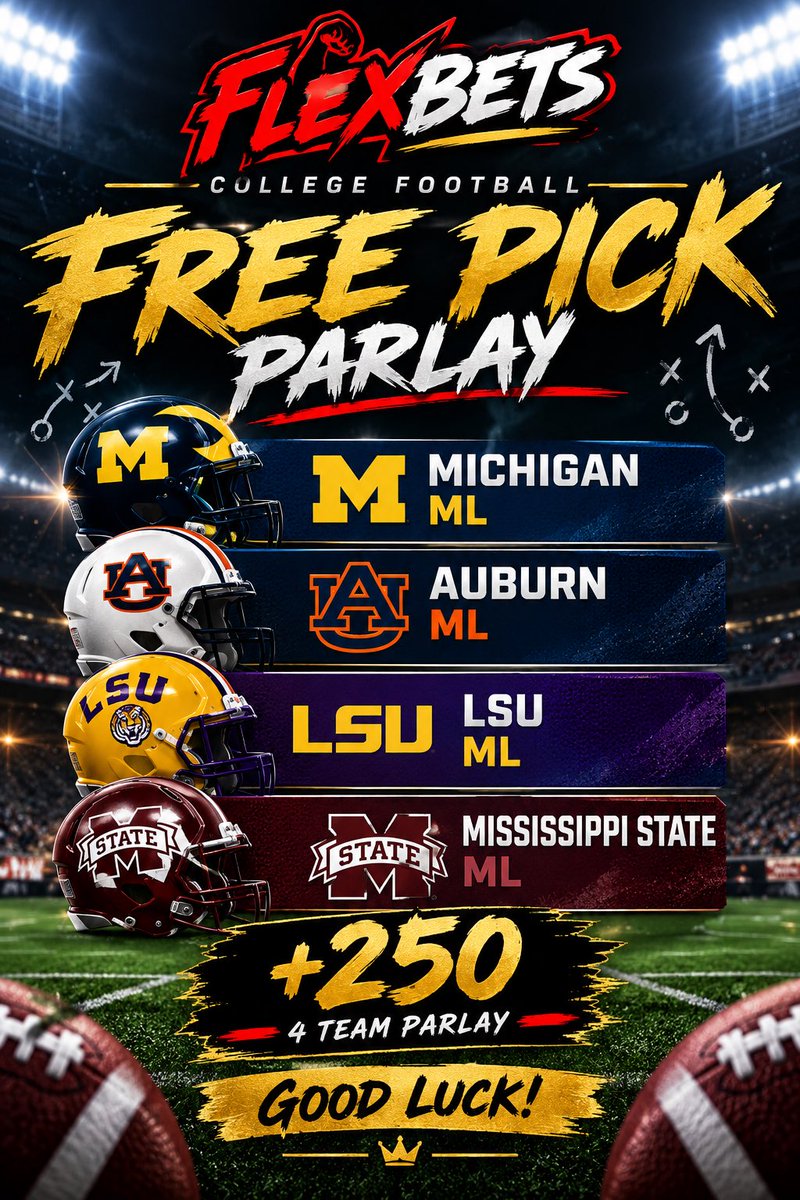 Flex_Bets's tweet photo. FREE PICK PARLAY! Let’s cash a builder on college game day! More picks available in premium chats!

LINK IN BIO! https://t.co/ywRZ7mQNag