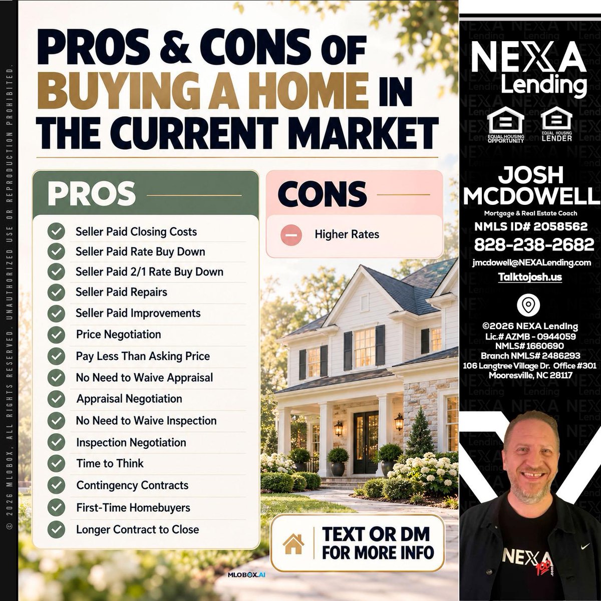 joshlive's tweet photo. Navigating the home-buying journey? 🏡 Check out the pros and cons of the current market to make informed decisions. Ready to chat? Text or DM me! 📲 #RealEstate #HomeBuying #MarketTrends

 📧 jmcdowell@nexamortgage.com

 📞 8282382682 https://t.co/rFVjdaXUtS