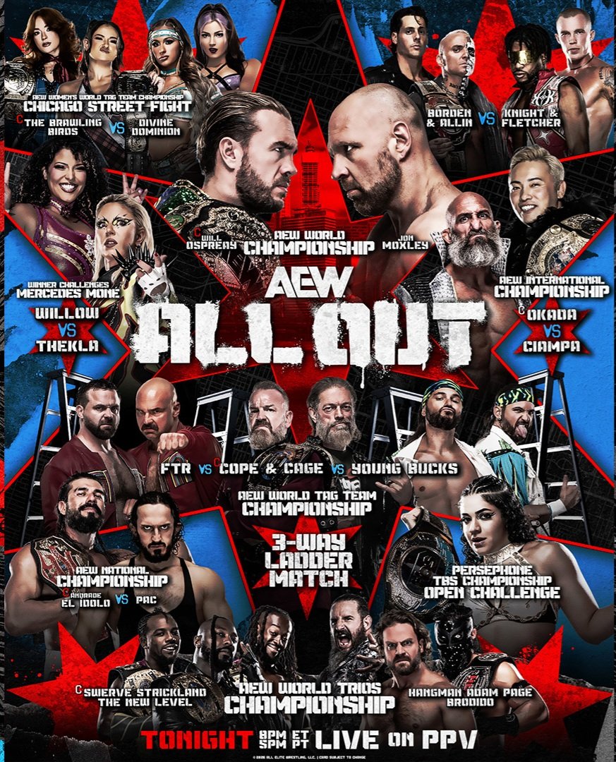 AustinCreedWins's tweet photo. TONIGHT! We defend the trios titles against Hangman and Brodito @ #AEWAllOut 

Before then #AEWTailgateBrawl is LIVE at 7pm ET / 6pm CT / 4pm PT on TNT &amp; HBO max! https://t.co/pvWqy5e4xi
