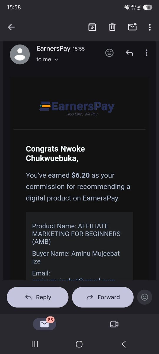 chukw90906's tweet photo. After months of patience, I finally made my first sale as an affiliate marketer.

Now I have proof that this business really pays. More sales to come by God's grace🙏. 
Thanks to @earnerspay @_clementudoh @WealthAcademy11 @ikenna18261 https://t.co/AUMDQQRV8c