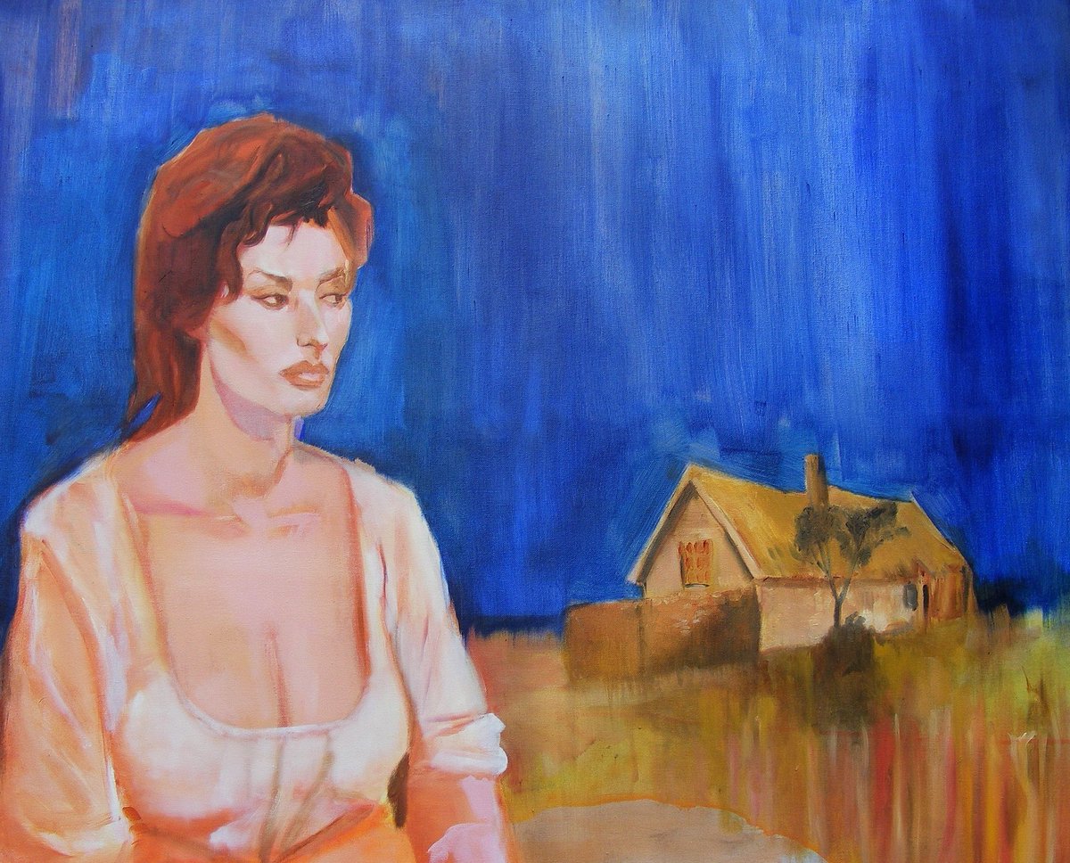 danro_art's tweet photo. Delighted to have found this photo of a painting from a few years ago. It's of our local 'witch'...and yes she does look like Sophia Loren, that's because she got a very rough deal in life , so I imagined a Hollywood version in which her adversary the local vicar was inflamed 1/2 https://t.co/6UAZJ17vrZ