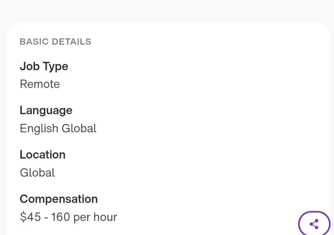 OlatunjiAyokan2's tweet photo. $45–$160/HR — AND IT’S OPEN GLOBALLY.

TELUS Digital is looking for Global AI Experts & Evaluators to help evaluate and improve advanced AI systems.

$45–$160/hr
Remote
4–40 hrs/week
University students can apply
20+ areas of expertise

You do NOT need a degree specifically in AI.

If you have strong knowledge in your field, pay attention to this one.

Details 🧵👇