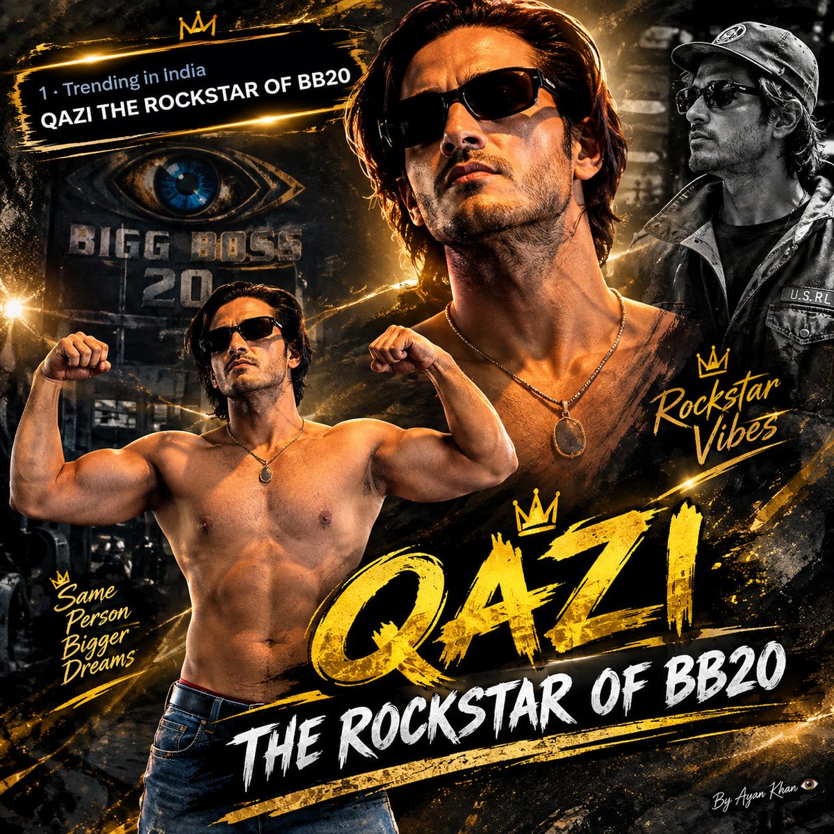 Mr_AYAN__KHAN_7's tweet photo. 1️⃣ Trending in India 🇮🇳

QAZI THE ROCKSTAR OF BB20 

From the gym grind to dominating the trends  Qazi is bringing the Rockstar energy everywhere! The fandom is making it LOUD. 

#QaziTouqeer #BiggBoss20 https://t.co/LrJmahrJgb