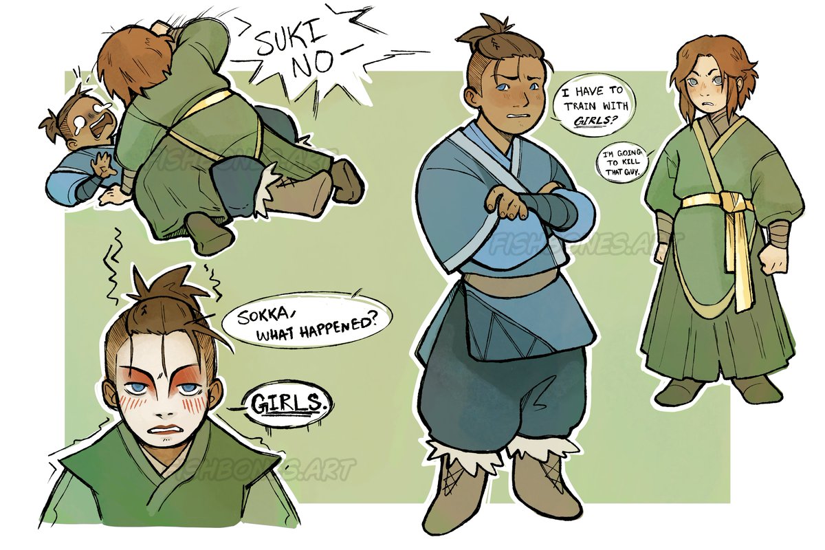 FishbonesArtt's tweet photo. Just an AU where Sokka and Suki were childhood friends (basically the southern water tribe would trade with kyoshi island, and sokka started coming along on the trips)

#atla #sukka #suki #sokka #katara https://t.co/VGTVJdT9l5