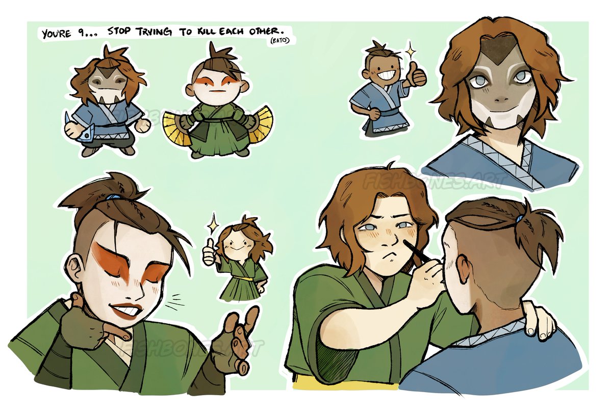 FishbonesArtt's tweet photo. Just an AU where Sokka and Suki were childhood friends (basically the southern water tribe would trade with kyoshi island, and sokka started coming along on the trips)

#atla #sukka #suki #sokka #katara https://t.co/VGTVJdT9l5