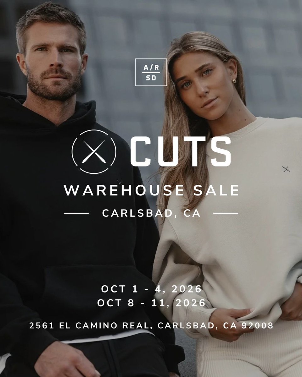 AltRetail_SD's tweet photo. The official Cuts Warehouse Sale is coming to Alternative Retail in Carlsbad, CA! Save up to 70% OFF on men's and women's premium apparel, including elevated short sleeves, long sleeves, and hoodies.

Register for #FREE using our website at https://t.co/YmoXdCmYIG! https://t.co/viJvfjlmOt