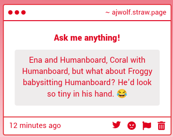 ajwolf6854's tweet photo. He would be sooo tiny to froggy 

#ena #enadreambbq #enadbbq #enafroggy #humanboard https://t.co/9CSwU3MtEZ