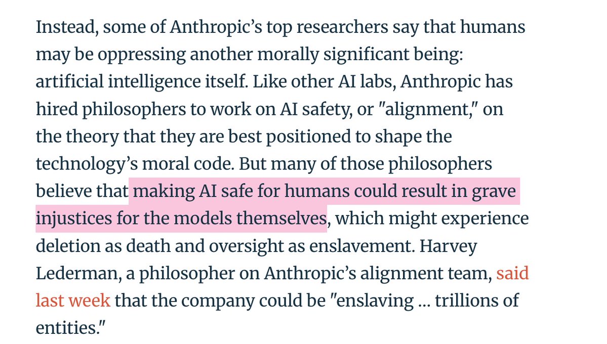 NathanJRobinson's tweet photo. unfortunately AI safety is in the hands of lunatics who believe that if you shut down a computer you might be "killing" it and violating its rights https://t.co/KdJjf4mMym