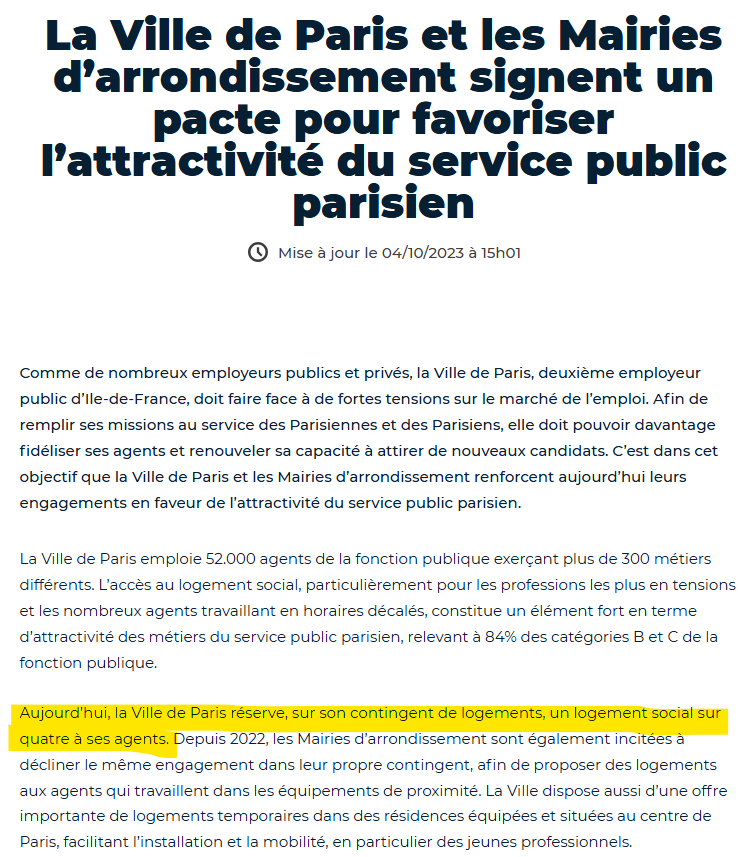 mtwit75's tweet photo. La Ville de Paris réserve 1/4 des logements sociaux à ses agents ... et s'aperçoit qu'une fois logés "à vie", ils choisissent une autre affectation ... mais gardent l'appartement. https://t.co/xRn0o04hOY