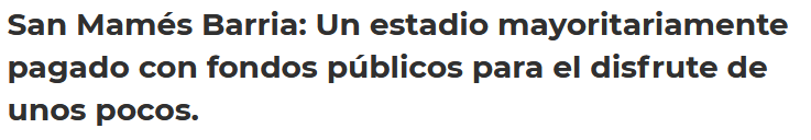 SaintDenis2006's tweet photo. @Tximeletalaia @PhilipCalahan5 @JhoelAlvaro1 Vamos que no tienes ni un solo argumento.

"La construcción del nuevo estadio de San Mamés contó con una aportación de 161 millones de euros de dinero y crédito público de un coste total aproximado de 218 millones de euros."

Ánimo. https://t.co/kDOciDsCC2
