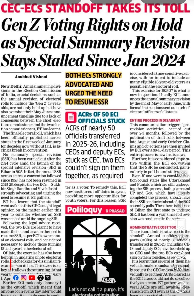 sanjg2k1's tweet photo. Press release by @SpokespersonECI almost fully corroborates the investigative report by @RitikaChopra__ and @DaminiNath in the @IndianExpress. For anyone tracking the legal and administrative nuances, this comes as no surprise. But it is baffling to see that some zealots still find this press statement a vindication of the CEC and other ECs. Here is part 1 of the factual, administrative, and legal position regarding the points raised in the ECI's press note:

✅First and foremost, does it require an IIT Professor to tell the Commission as to what statutory powers are vested in EROs, DEOs, CEO and ECI?  The ECINET Portal was illegally centralised, even if for varying durations, and I know it from the horse's mouth! Did the other two ECs concur with this decision? Answer is no. The last line of point (iv) is particularly telling. 

✅And look at point number (vi). So, agenda will be circulated and minutes will be issued now onwards? Was this not already being followed as a matter of standard and fair administrative practice all along?

✅ Making matters worse, during the SIR since 2025, the preparatory timelines was compressed from 74 in 2002-03 days down to just 6 days, leaving field officers with rushed, & inadequate training. The ECI should have listened to the early warning signs and feedback from its own ground staff and reversed this decision months ago at least after administrative fiasco in Bihar, instead of waiting until an Indian Express investigation and wrath of 'VIPs'  pushed them to the wall.

✅ After not letting Special Summary Revision take place since January 2024 as reported by @anubhutivishnoi  of @EconomicTimes, Gyanesh Kumar CEC seems to have now relented under public pressure as per point no. 2 of the Press Note.

✅ I have continuously questioned the bizarre administrative decision to dump the entire burden of voter mapping onto the citizens (with a glitchy web interface) while abdicating the rest of the verification process to automated machines for issuing mass notices. This automated purge would have gone completely unchecked if 'VIPs' in the national capital hadn't started receiving these notices themselves. 

Now, there appears to have been a belated realisation of a major faux pas, and the onus is being shifted to the BLOs. But why was this not done right from the outset - saving everyone’s time and effort and, more importantly, avoiding unnecessary harassment of genuine voters?

The irony is that the BLOs, most of whom are teachers, will now have to return to the field and undertake this exercise, requiring far more time and effort than would have been necessary had this important verification been incorporated into the original house-to-house survey. @vijaita has rightly highlighted this aspect. 

Let's dig this aspect deeper:

1⃣ Point number 2(d) of the ECI circular 14.05.2026 on SIR in 19 States and UTs prohibits collection of any document during the Enumeration Phase. So, an earlier directive of not collecting one of the 11/12 documents, for the unmapped electors or those having discrepancies with SIR 2002-03 was reiterated in unequivocal terms exacerbating the mess further.

2⃣ Instead of allowing the BLO to apply his/her own judgment during the second round of house-to-house visits - after assessing the nature and extent of the mismatch with the SIR 2002–03 records, or the circumstances underlying a so-called “logical discrepancy” - the process appears to have been left largely to the computerised system. Thus, if “S.S. Sandhu” happened to be recorded as “Sukhbir Singh Sandhu” during the 2002–03 SIR, the system automatically generated a notice! Singular differences triggered the rejection instead of seeing the voter data holistically.

3⃣  And so did several millions in Delhi and crores in the entire nation. An alarmingly large part of the electorate was thus driven to completely unnecessary chaos.

One hopes that the legal eagles like @KapilSibal @Mukul_Rohatgi Harish Salve @_YogendraYadav  et al and serious journalists like @sardesairajdeep @RitikaChopra__ @dhanyarajendran @BDUTT  will continue to follow this issue of paramount importance to the nation.