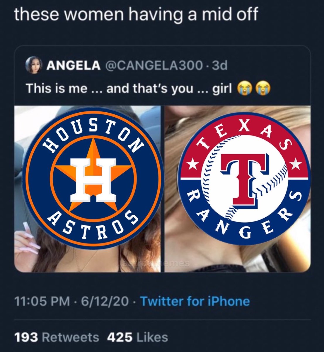 astrosmemes_'s tweet photo. Astros &amp; Rangers trying to win the AL West https://t.co/vxEgbWzQAW