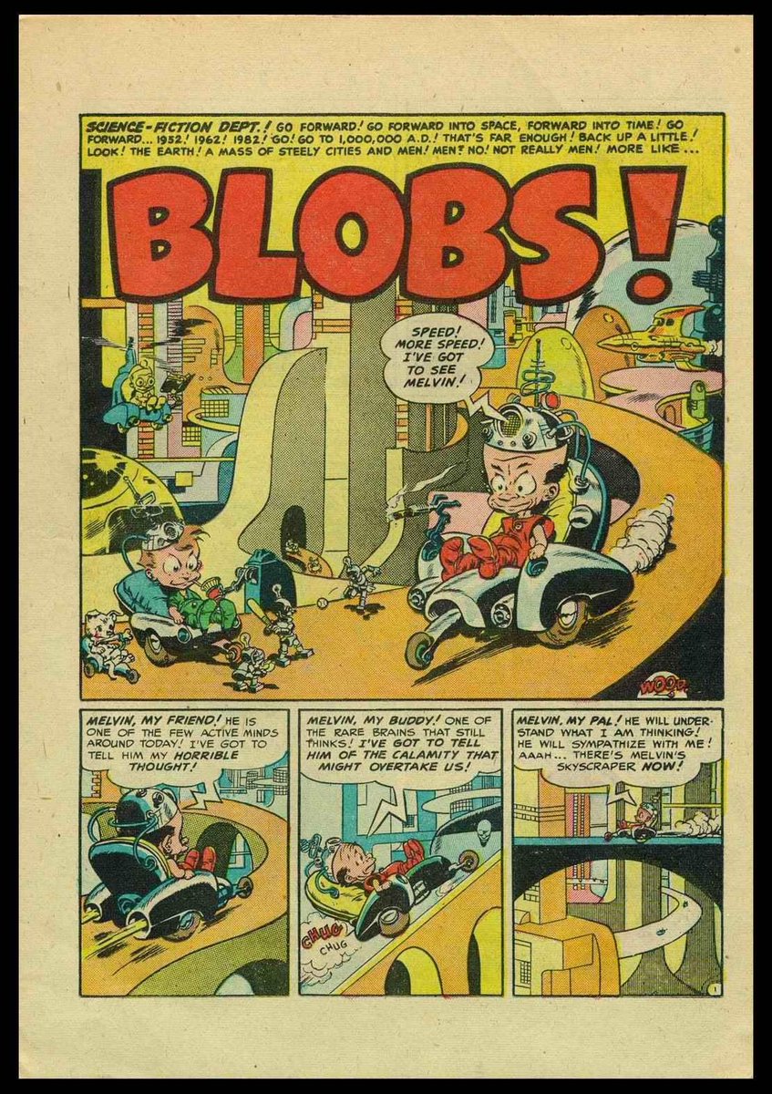 radiodormouse's tweet photo. 1/
With AI in conversation, here's a break from EC horror: a Wally Wood story from the first issue of MAD. Despite being comedy, the idea of a dystopian future where even thought itself is outsourced is unsettling. EC predicted this in 1952! #MADMagazine #ECComics #ComicsHistory https://t.co/ZtcJCfo6PH