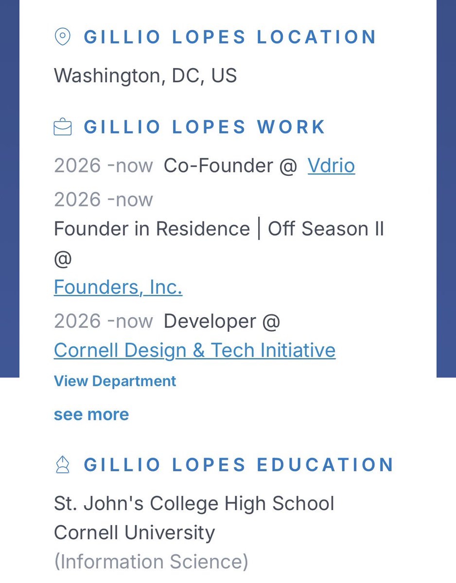 emkenobi's tweet photo. Gillio Lopes one of the 7 Cornell rapists currently owns an ai company with another Cornell student called Vdrio. Conveniently his contact information is hidden but this is the email for the ceo and his partner!

orazio.p26@gmail.com https://t.co/yc6MG3IMNS